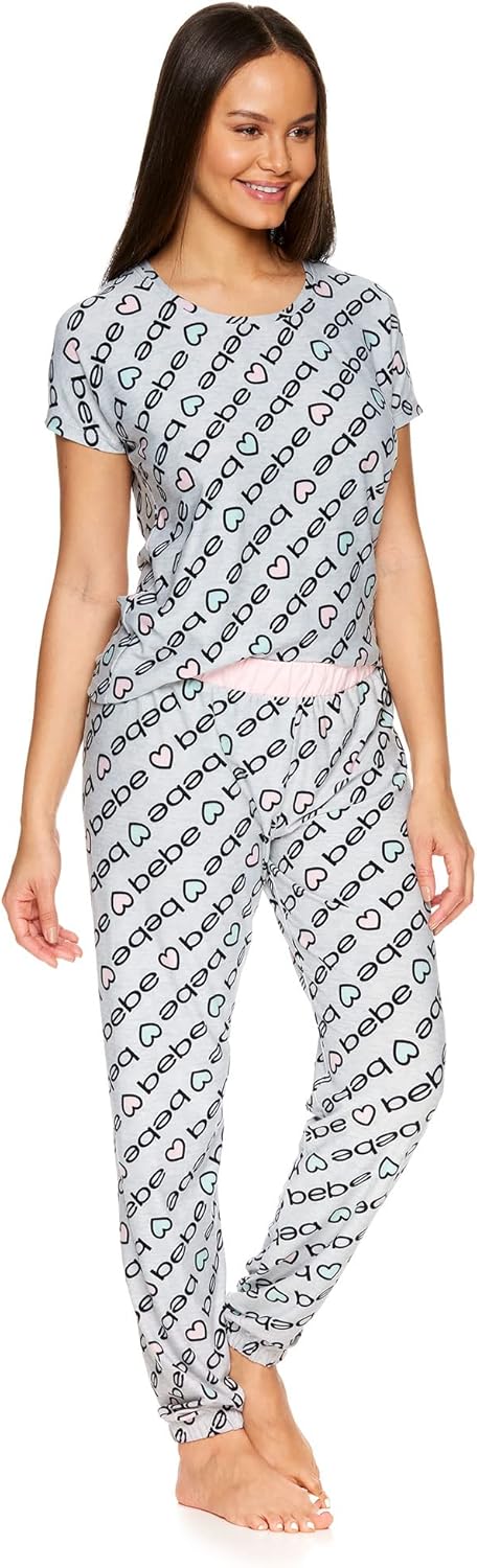bebe Womens PJs Sets 2 Piece with Tee and Pajama Pants,Women's Sleepwear, Ladies Pajamas Sets
