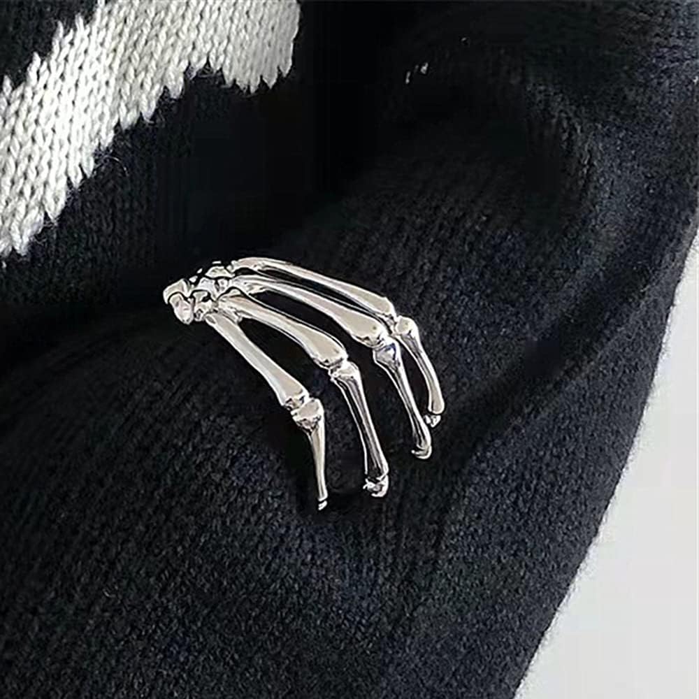 Bethynas Gothic Silver Devil Claw Bracelet Punk Retro Skull Skeleton Bangle Open Bone Arm Cuff Halloween Costume Accessory for Women
