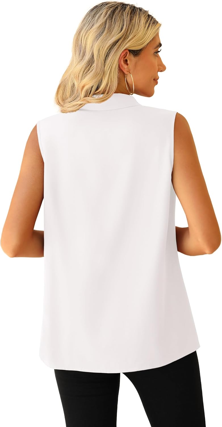 Jouica Womens Sleeveless Blouses Button Down Collared Shirts for Work Casual V Neck Tank Tops