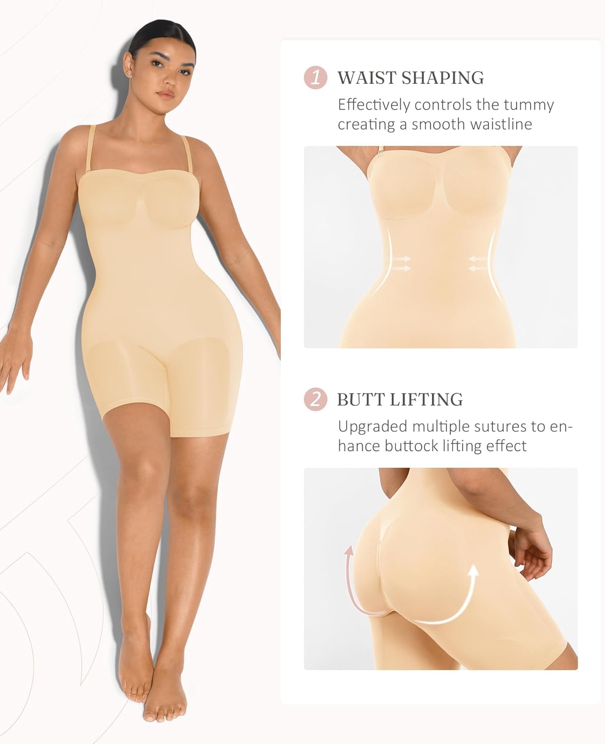 FeelinGirl Seamless Shapewear for Women Strapless Bodysuit Underwear for Wedding Dress Body Shaper Shortie with Removable Straps XXL