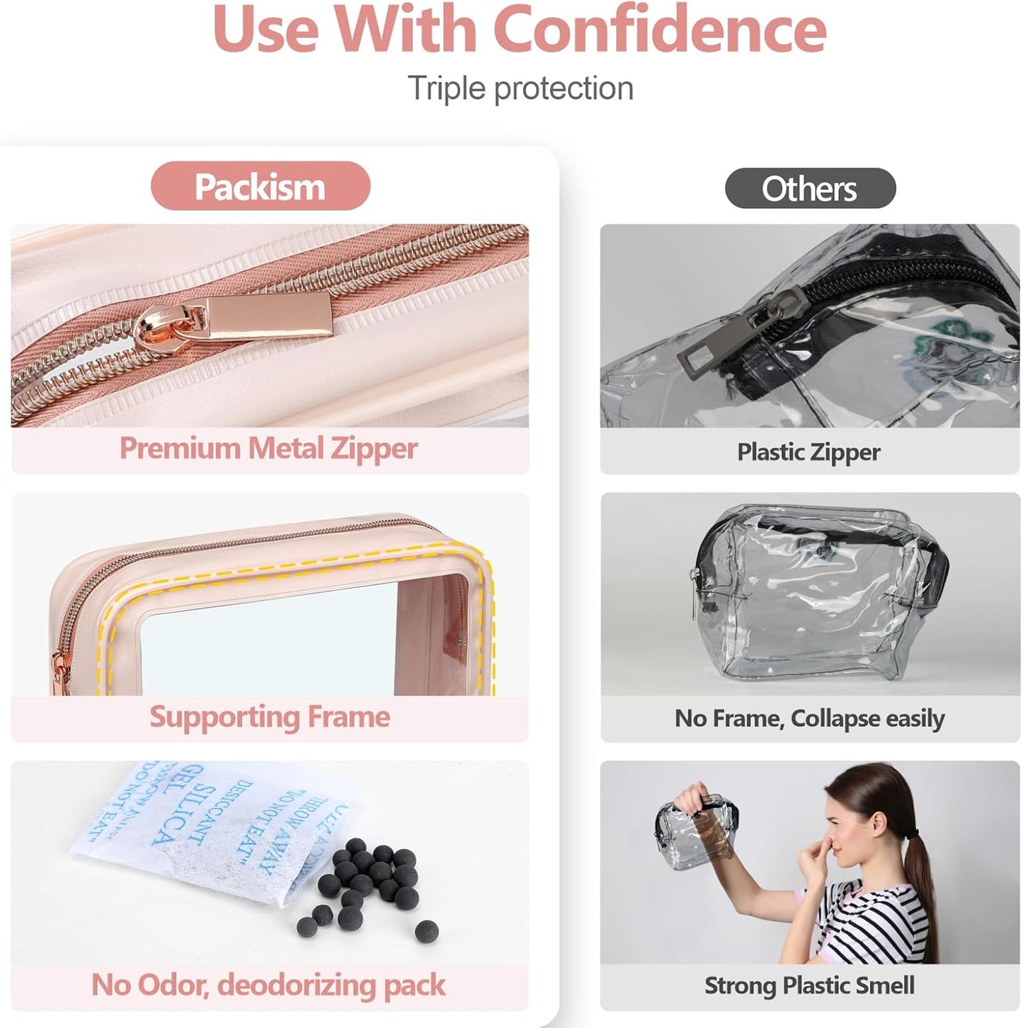PACKISM TSA Approved Toiletry Bag - Upgrade Color-Edged Clear Makeup Bags, Clear Toiletry Bags For Traveling Fits Various Storage Needs