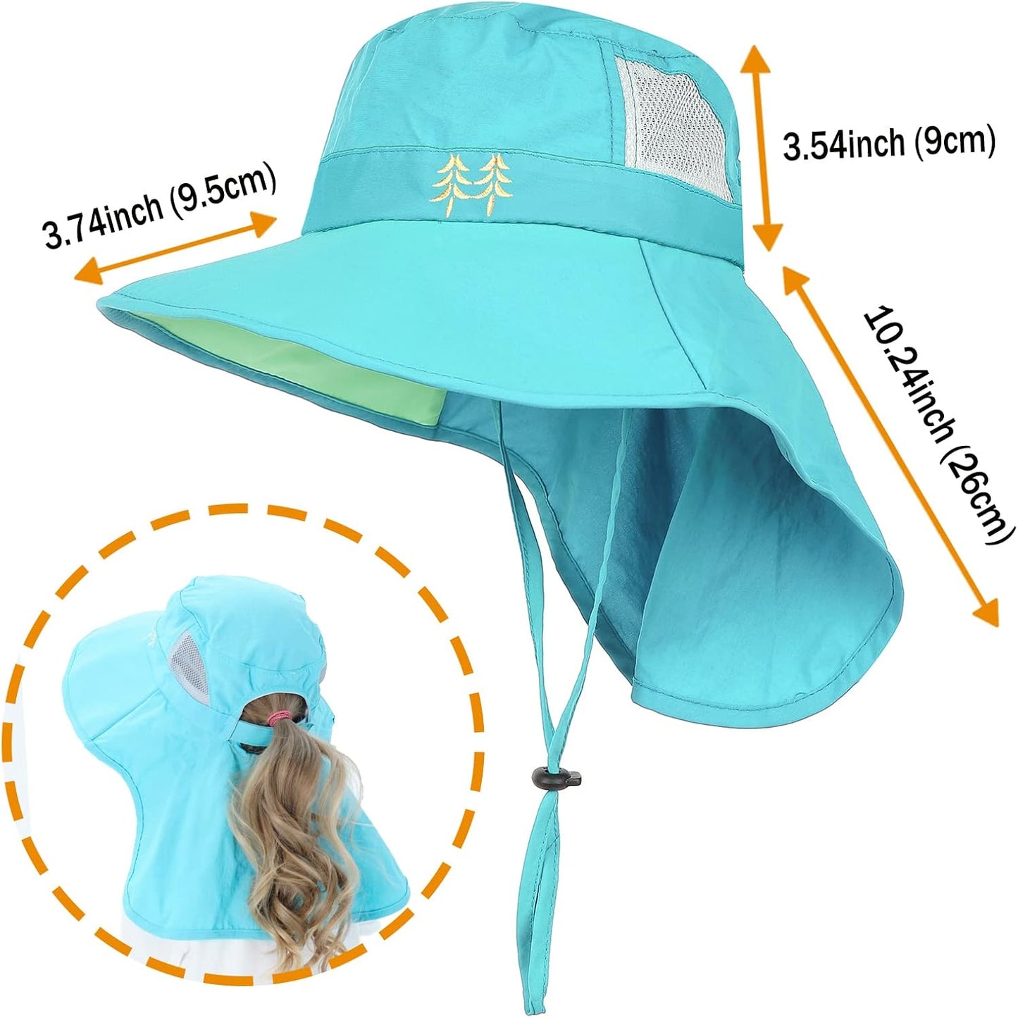 Kids Sun Hats UPF 50+ Sun Protection Hat for Kids with Neck Flap Adjustable Large Brim Beach Fishing Hat for Age 3-12