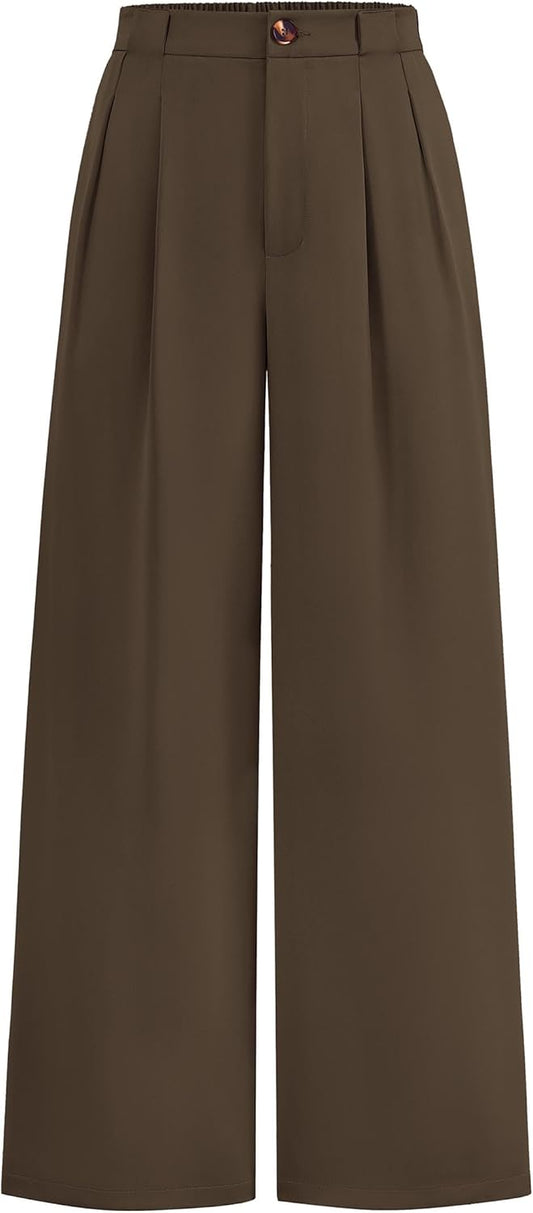 KIRUNDO Wide Leg Dress Pants for Women High Waisted Office Work Trousers Business Casual Slacks Button Flowy Palazzo Pant