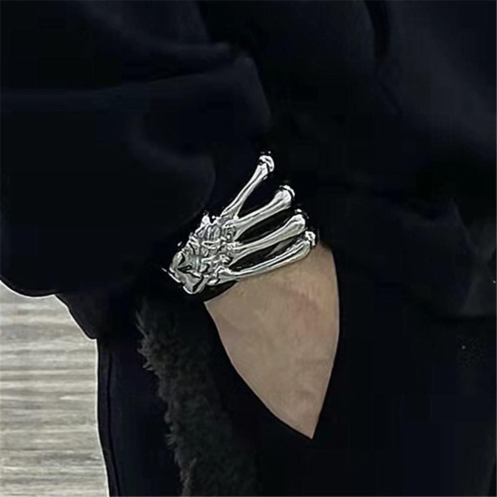 Bethynas Gothic Silver Devil Claw Bracelet Punk Retro Skull Skeleton Bangle Open Bone Arm Cuff Halloween Costume Accessory for Women
