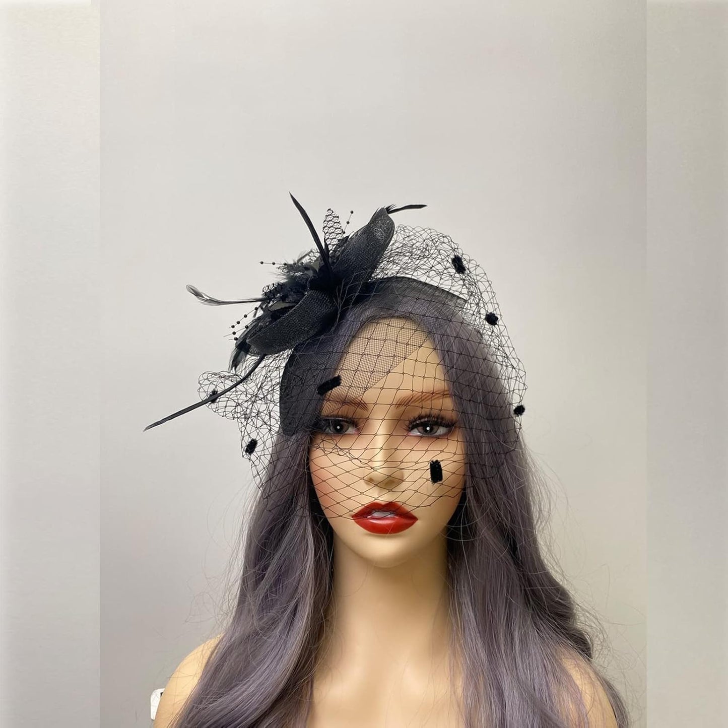 TS Fascinators Hat Tea Party Hat Mesh Floral Feather Hair Clip Women Fascinator Headband with Veil for Wedding Cocktail