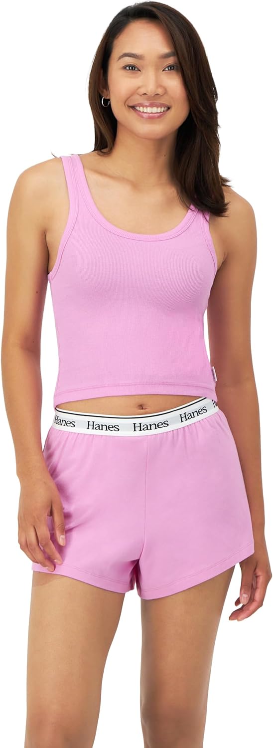 Hanes Women's Originals Comfywear Rib Crop Tank and Sleep Shorts, 2-Piece Set