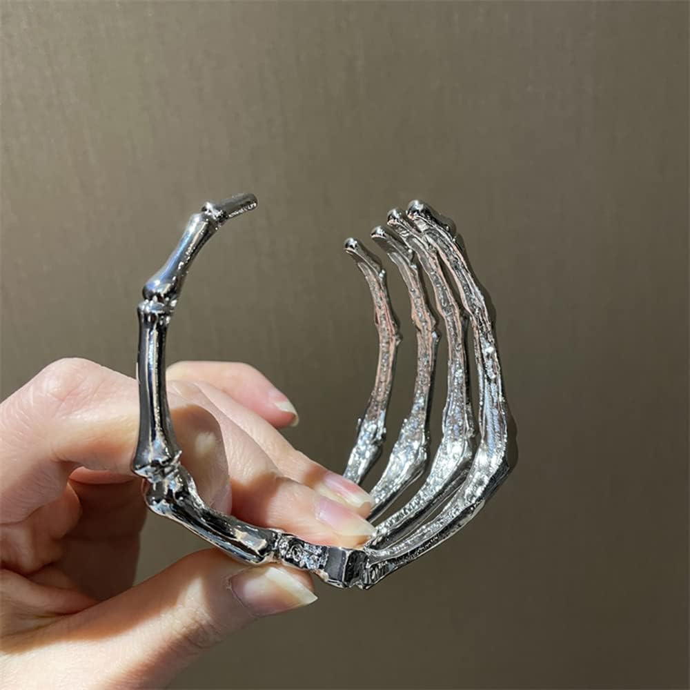 Bethynas Gothic Silver Devil Claw Bracelet Punk Retro Skull Skeleton Bangle Open Bone Arm Cuff Halloween Costume Accessory for Women