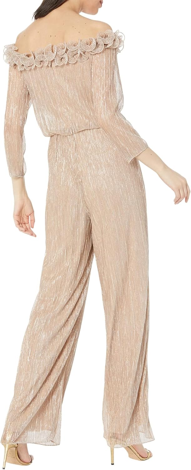 Adrianna Papell Womens Metallic Rosette Jumpsuit