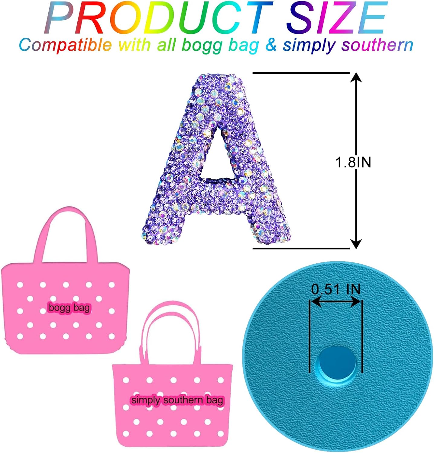 Diamond Letter Charms for Bogg Bag, Alphabet Sparkling Purple Rhinestones Lettering Accessories Charms for Simply Southern Bag, Insert Letters Charm for Handbag Beach Tote.
