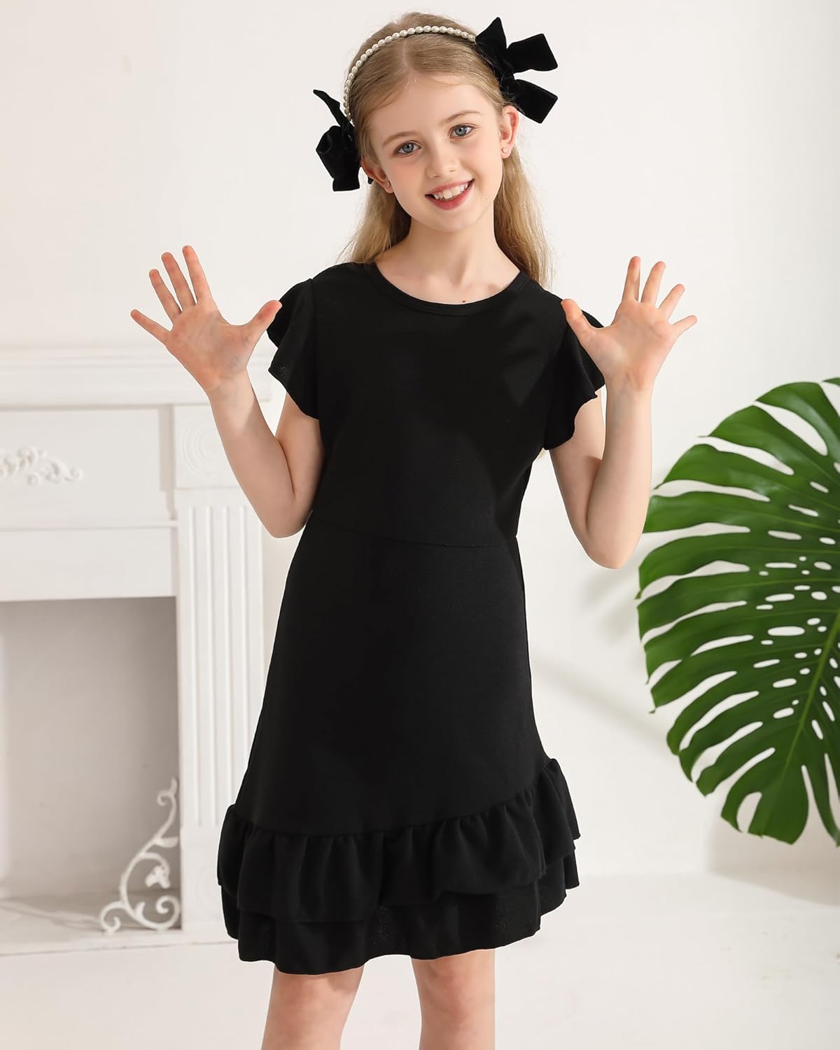 Girls Spring Summer Dresses Cap Sleeve Midi Kids Prom Dress Tween Girl Semi Formal Party Black Dress Size 9-10