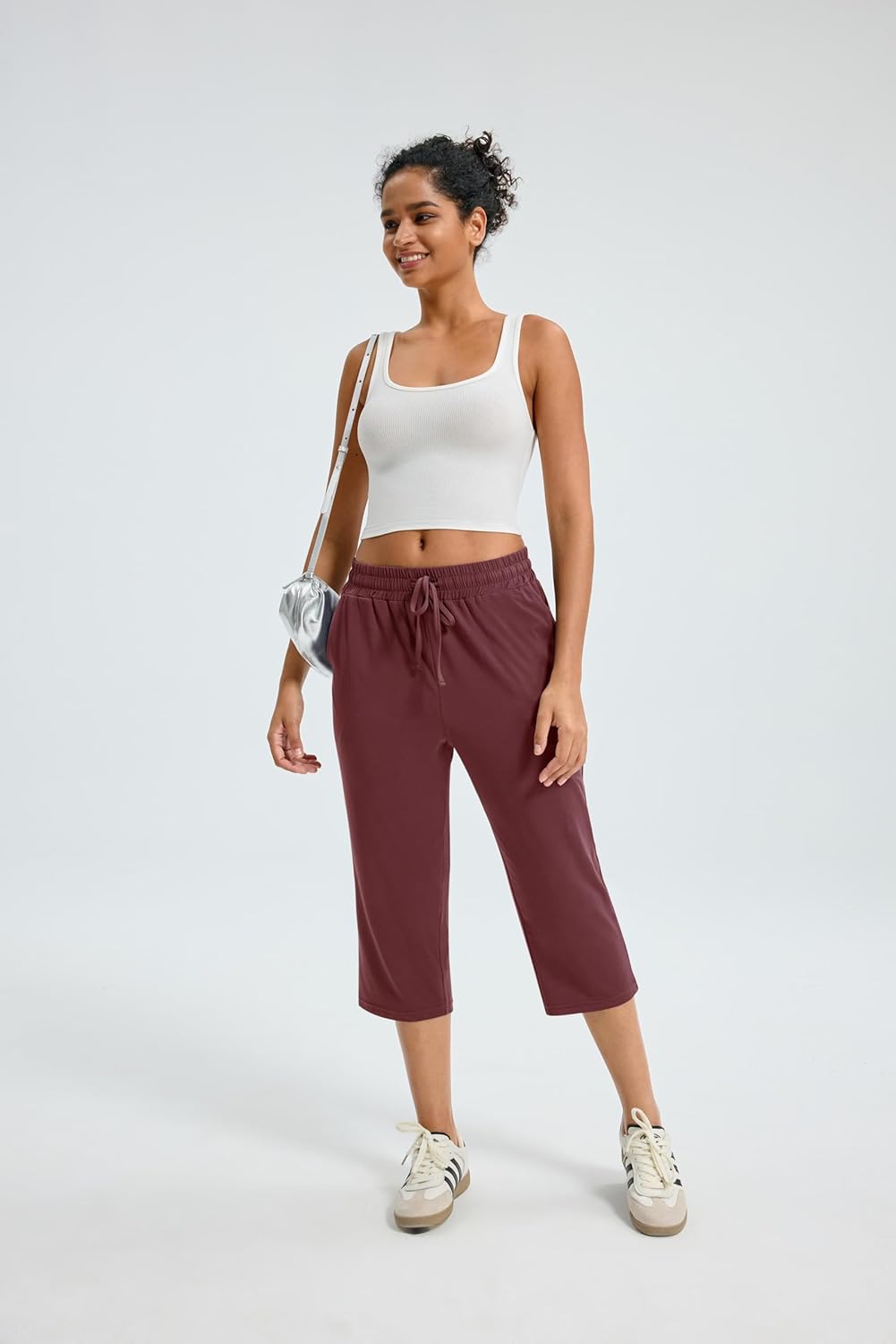 Maxbee Capri Pants for Women Drawstring Workout Sweatpants Comfy Lounge Elastic Waist Yoga Pants