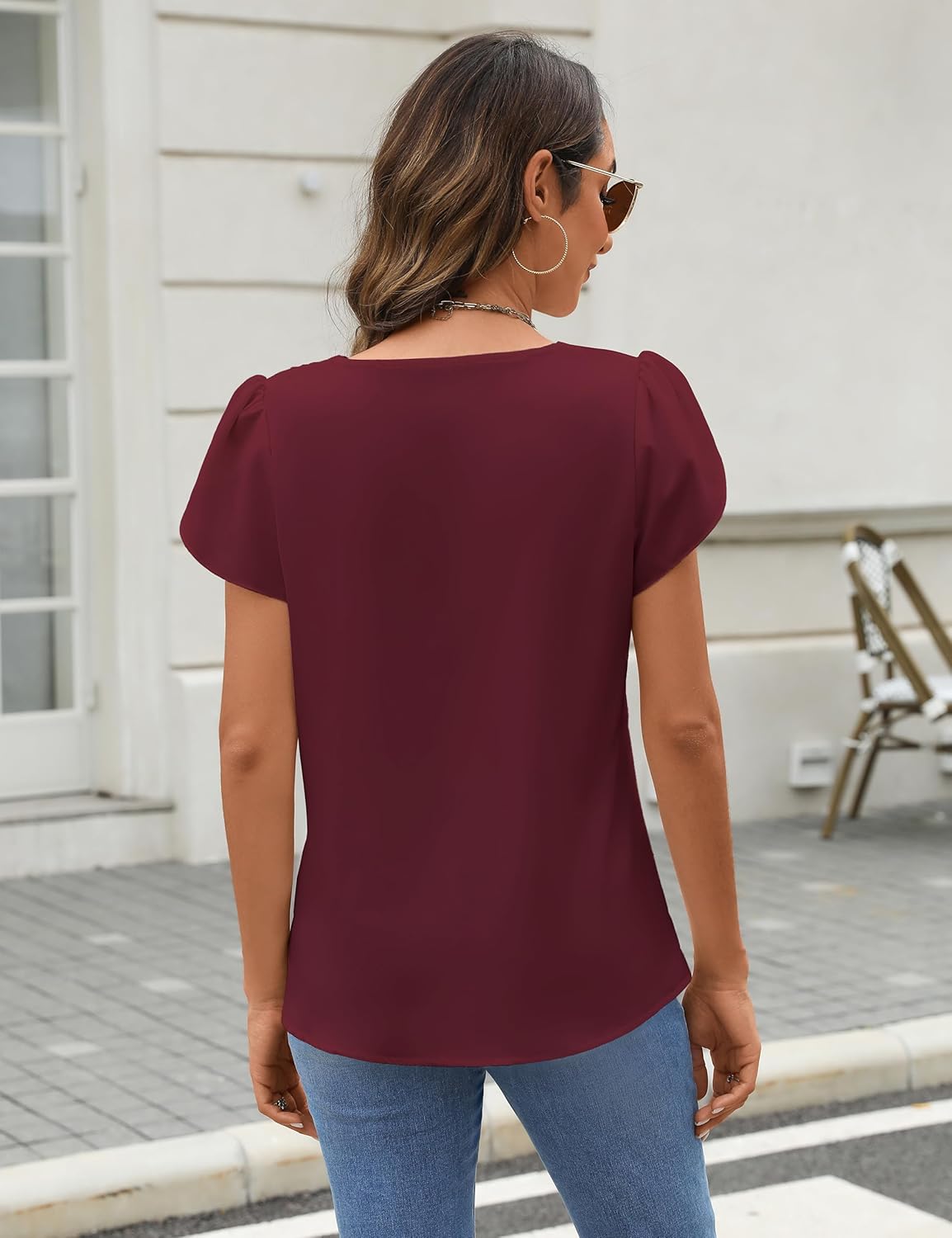 Fayenne Womens Tops Dressy Casual V Neck Ruffle Short Sleeve Blouse Business Casual Tops Chiffon Flowy Shirt Cute Summer Tops