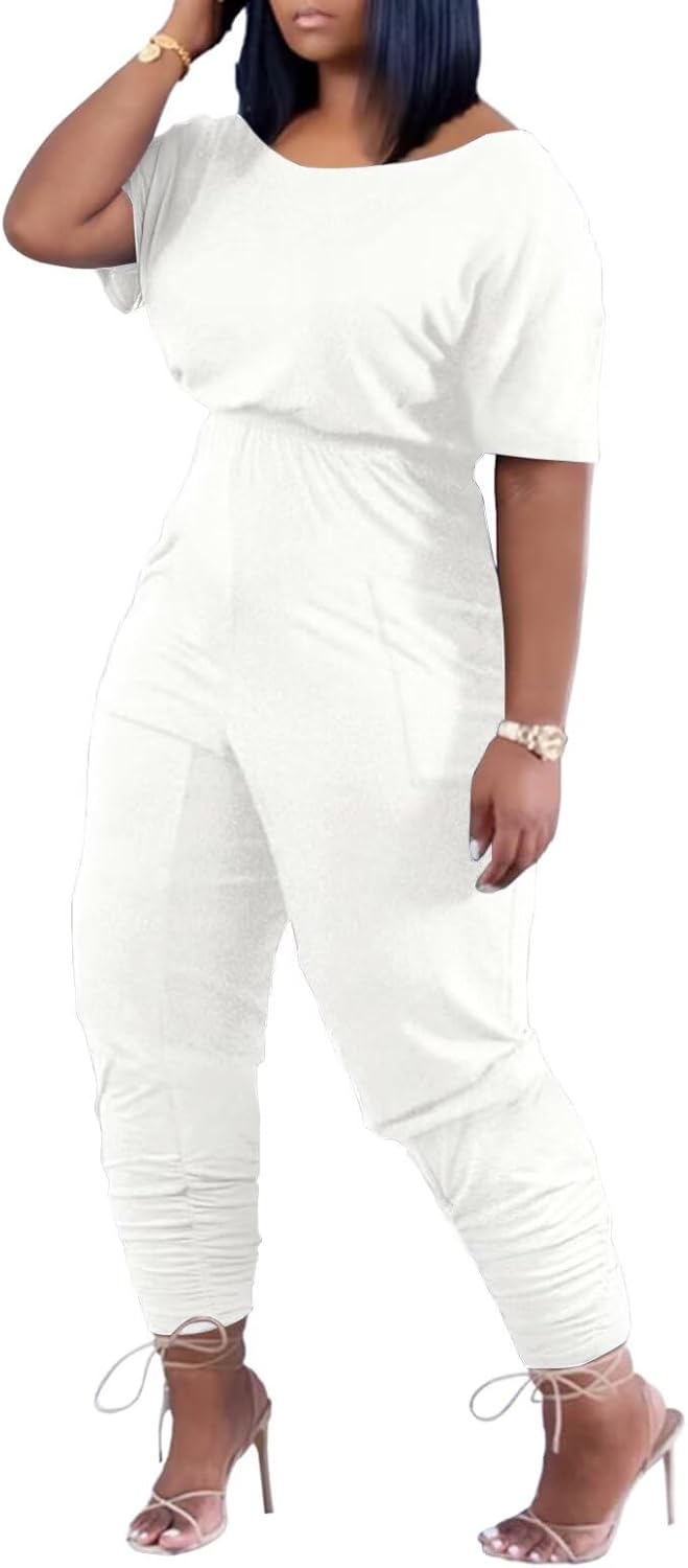 acelyn Casual One Piece Loose Jumpsuit for Women Summer Plus Size Overalls Off Shoulder Pockets Romper
