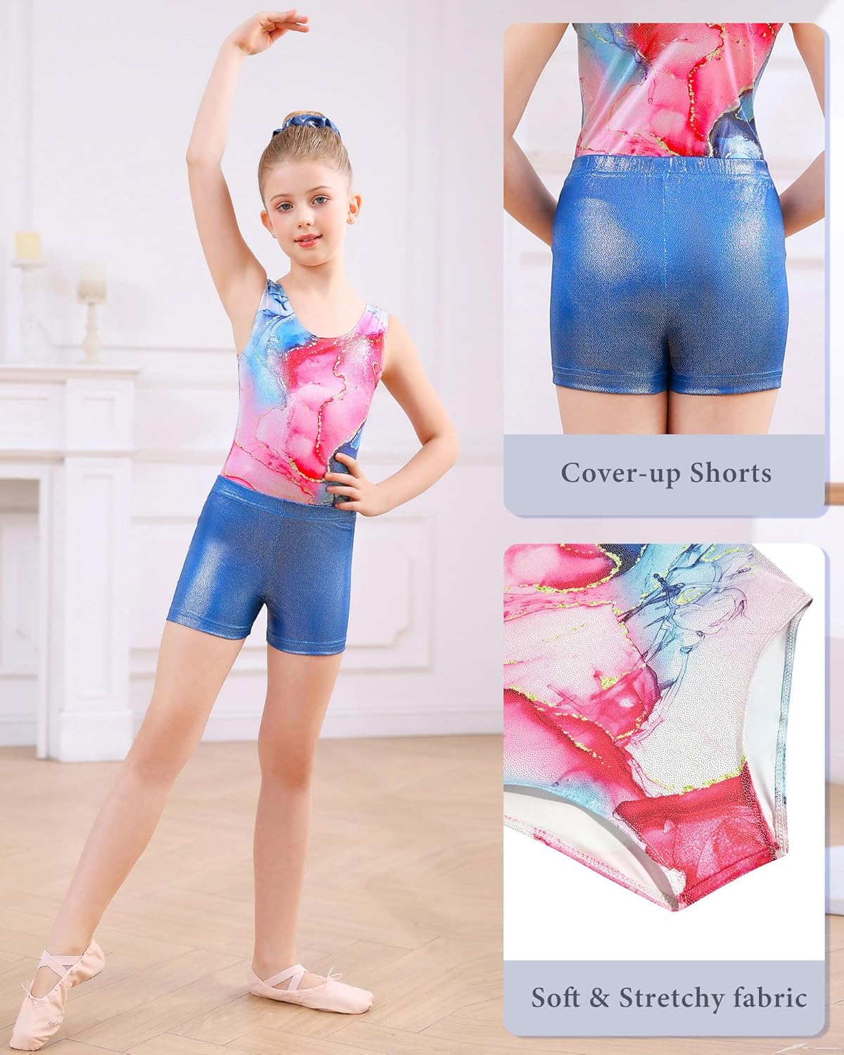 TUONROAD Gymnastics Leotards for Big Girls Size 10 Girls' Pink Blue Glitter Activewear with Cover Short for Age 11 Youth Girl's Gym Unitards Size 8 10 Girl Tumbling Outfits for Gymnastics,10 11 Years