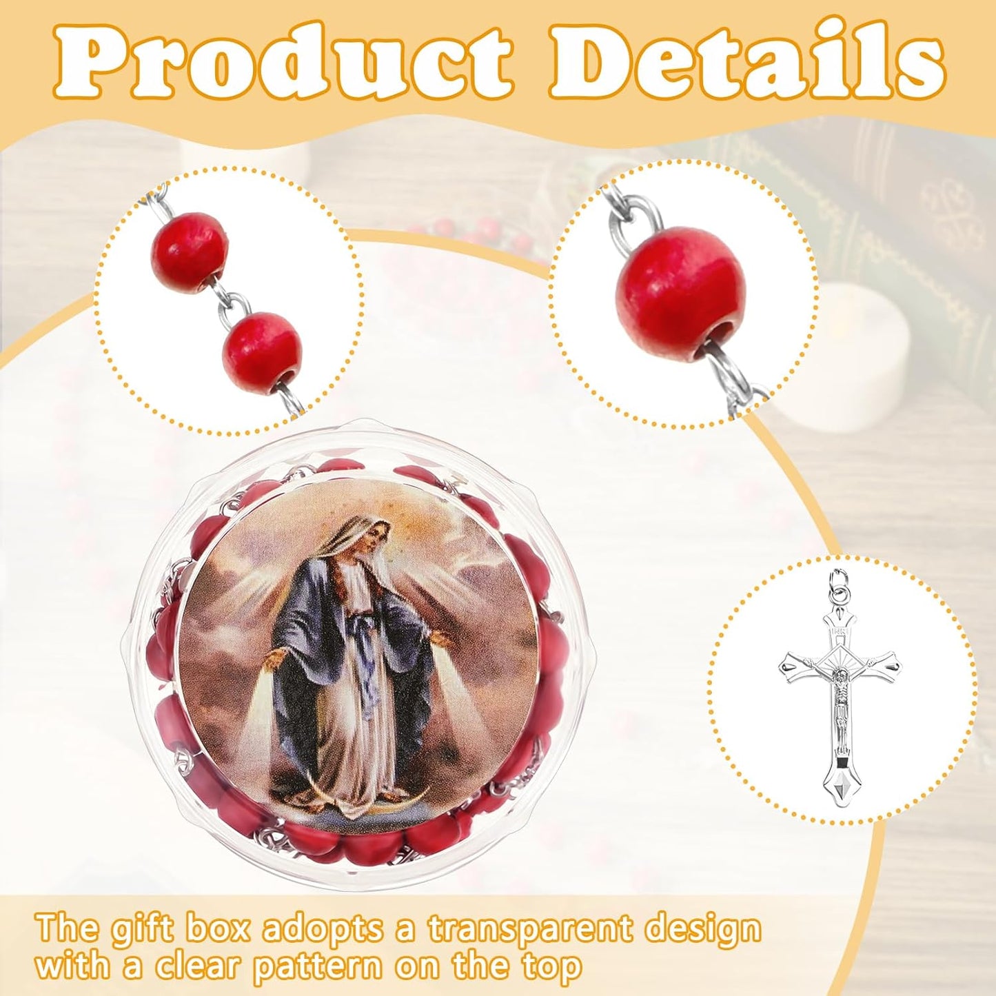 Bucherry 24 Pcs Our Lady of Grace Scented Red Rosary Necklace Party Favor Catholic Gift with Box Rosary Bead Necklace for Funeral Baptism First Communion