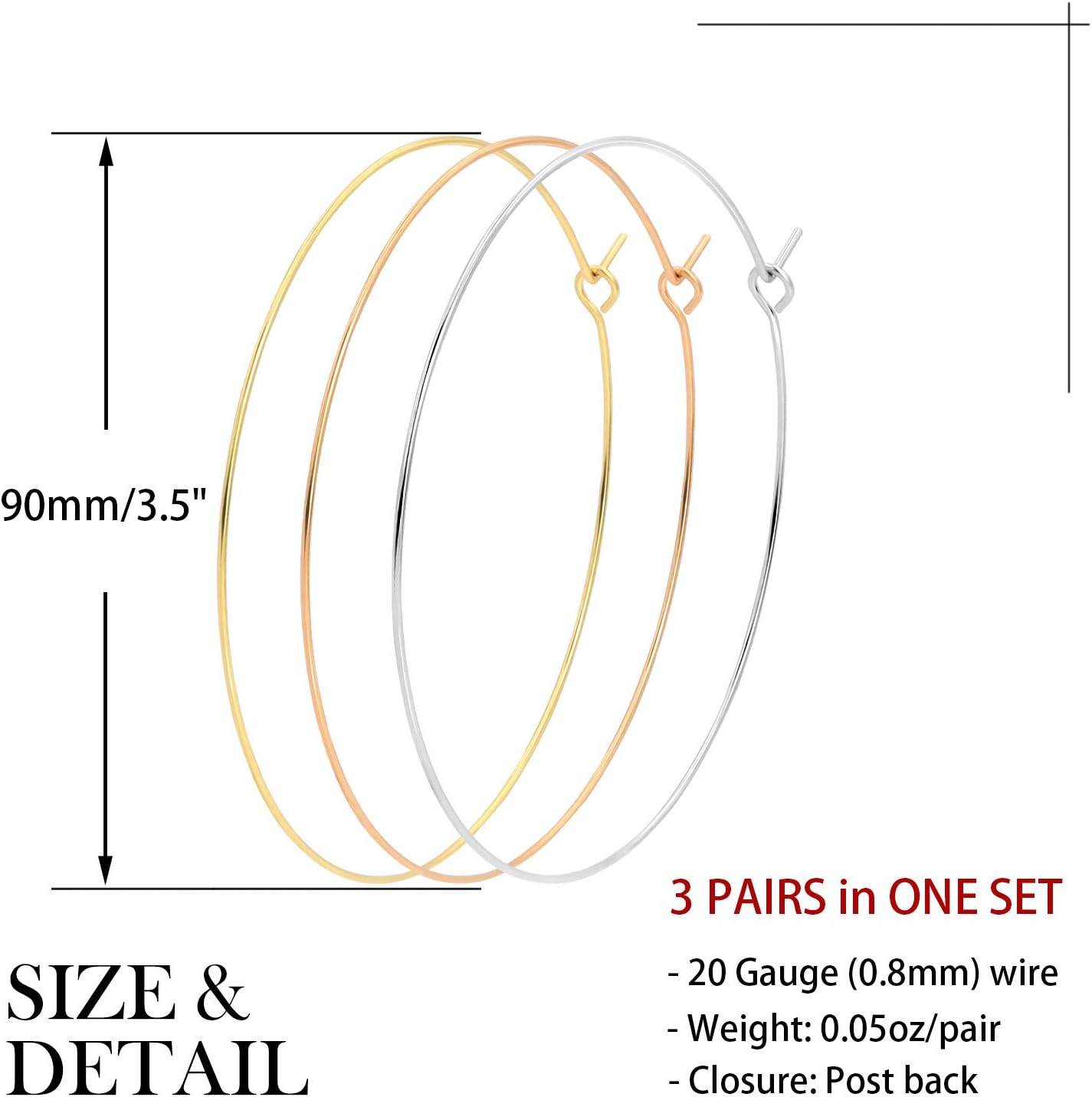 3 Pairs Thin Extra Large Hoop Earrings Set,Fashion Huge Gold Hoops 18k Gold Plated Lightweight Stainless Steel Hoops Big Geometric Round Gold Hoop Earrings Set Minimalist Jewelry for Women