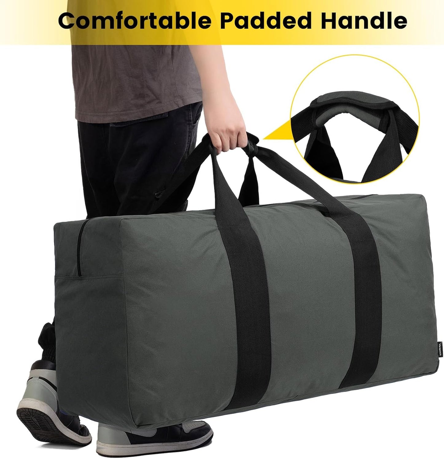 Vorspack Extra Large Duffle Bag for Travel - 150L Duffel Bag for Men Gear Bag for Storage Foldable Weekender Bag for Overnight Camping - Grey