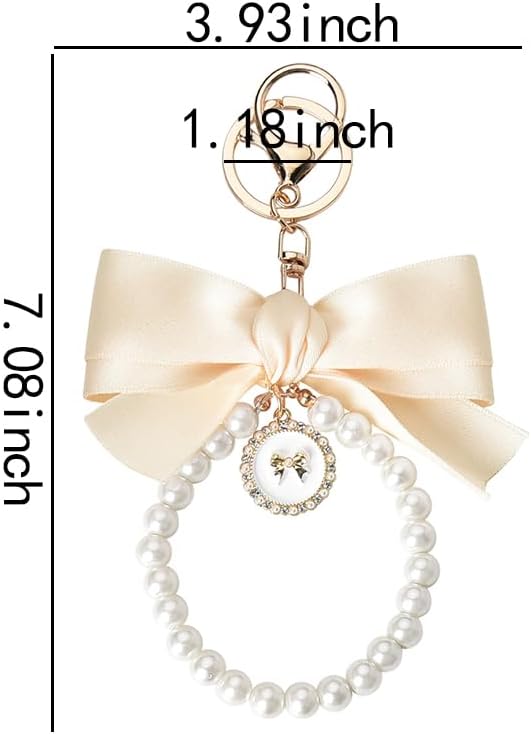 Pearl Bow Keychain Wistlet for Girls Women Bow Pearl Keychains Pink Black Beige