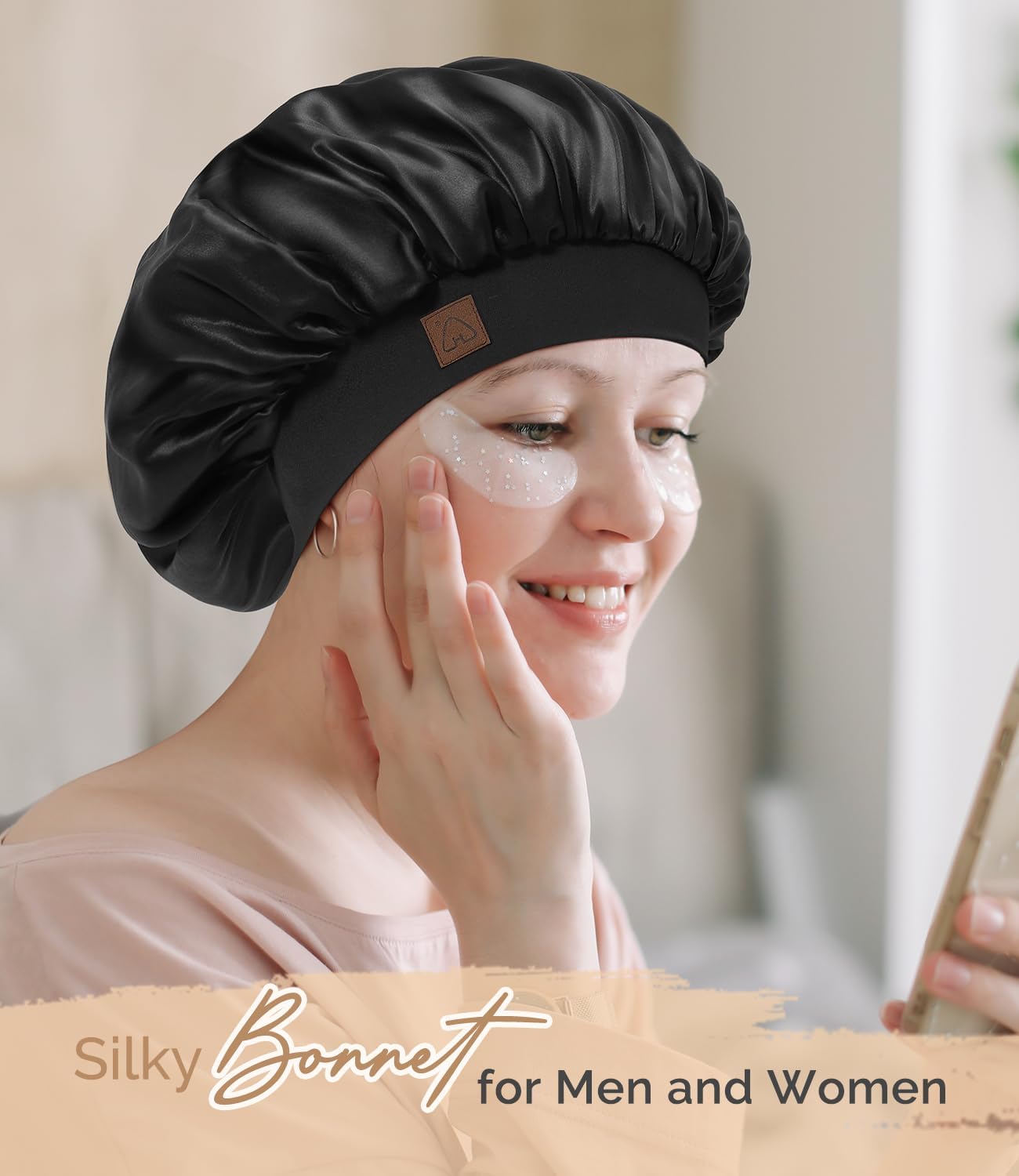 Hat Hut Satin Bonnet Silk Bonnet Sleep Cap for Women Hair Bonnet for Curly Hair Sleeping Adjustable Wide Band Double Layer