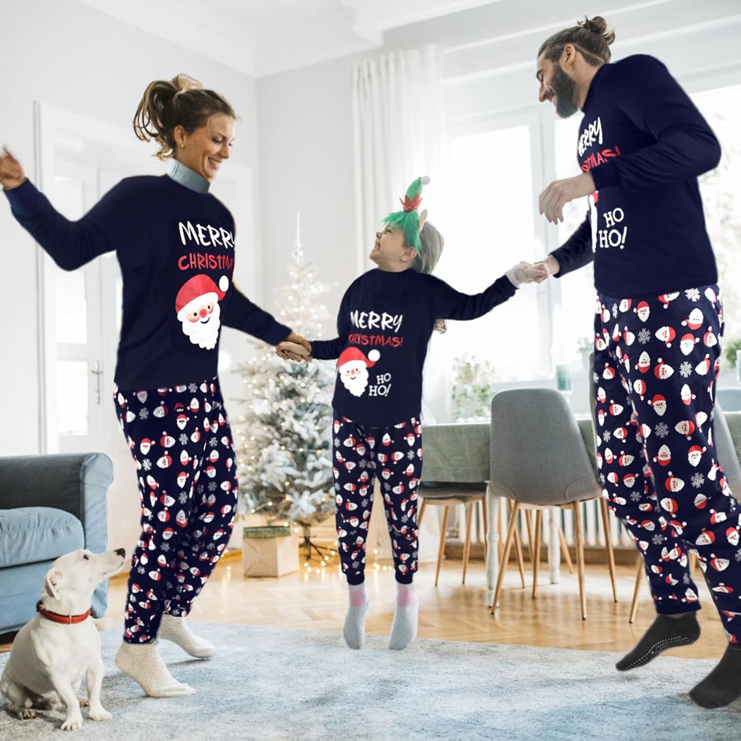 SkiBeaut Couple Christmas Pajamas Xmas Santa Long Sleeve Sleepwear PJS Matching Set for Men Women