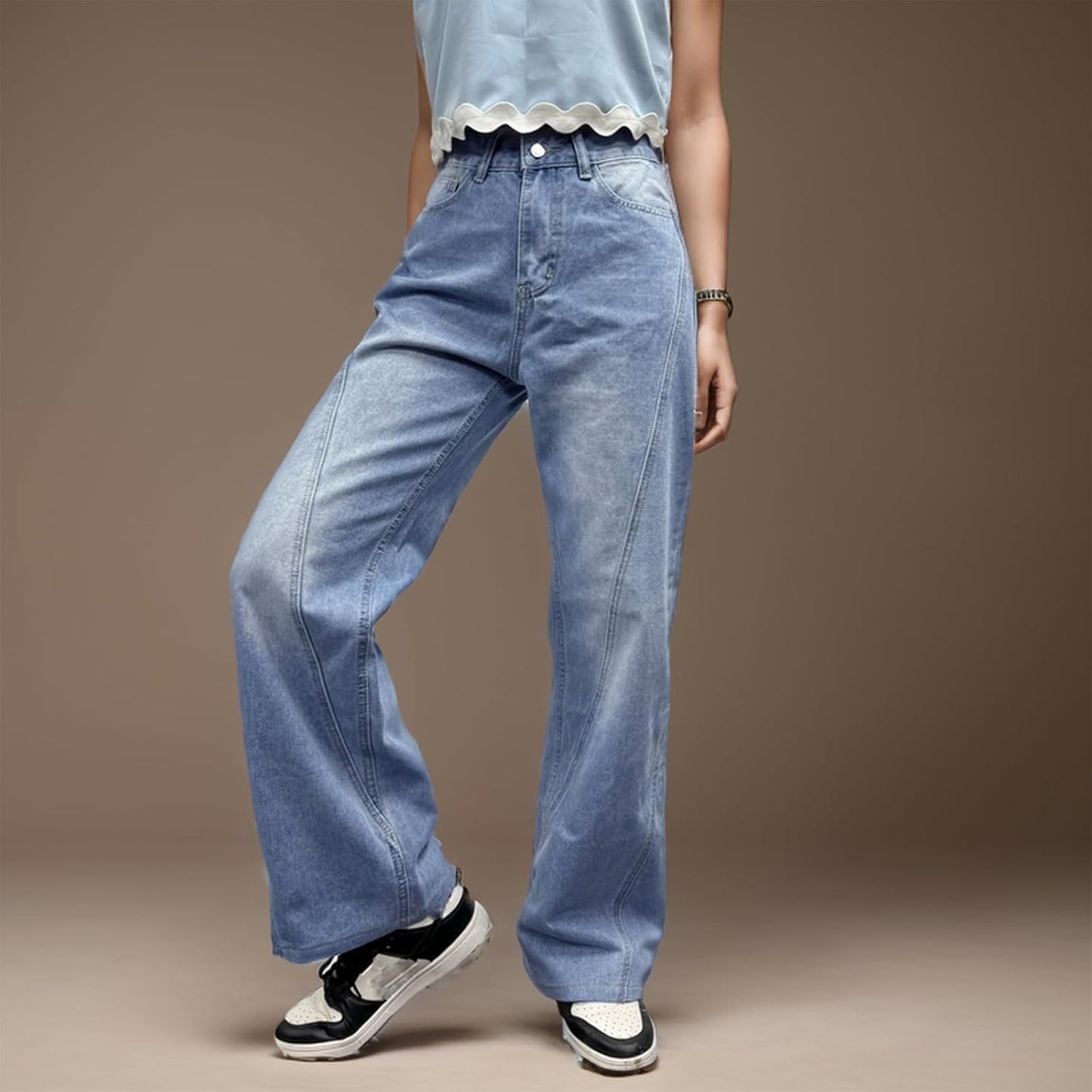 Vintage Mid Waist Jeans for Women Boyfriend Mom Wide Leg Jean Baggy Straight Leg Relaxed Fit Long Denim Pants