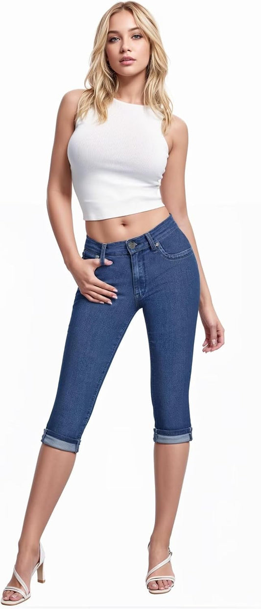 Hybrid & Company Women's Stretchy Slim Fit Denim Capri Jeans