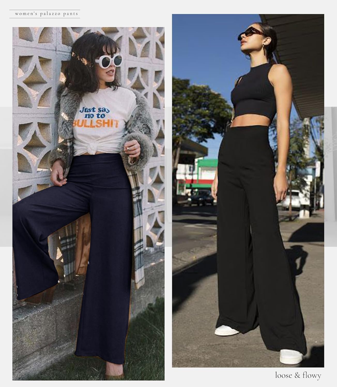 ZOOSIXX Wide Leg Palazzo Pants for Women - High Waist Casual Beach Lounge Pants Loose Dress Pants Stretchy Trousers