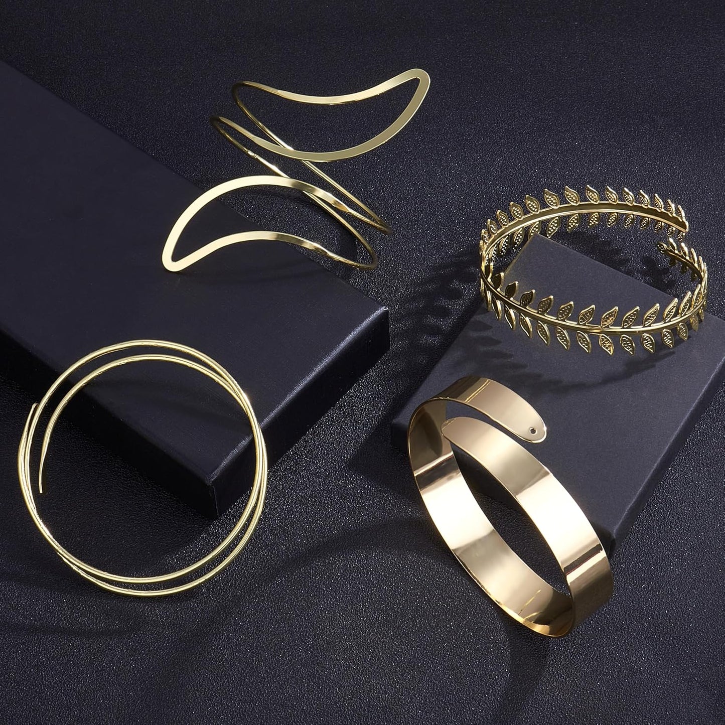 6-12 Pcs Arm Cuff Bracelets for Women Gold UpperCuff Cuff Bangle Bracelet Open Adjustable Gold Arm Bracelet Set