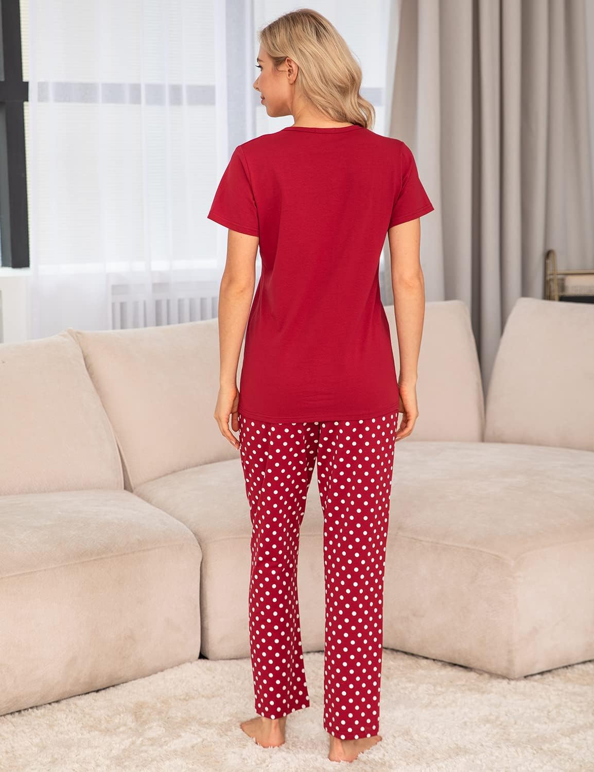 EISHOPEER Women's Pajama Set Printed Short Sleeve Top & Long Pants Sleepwear Pjs Sets