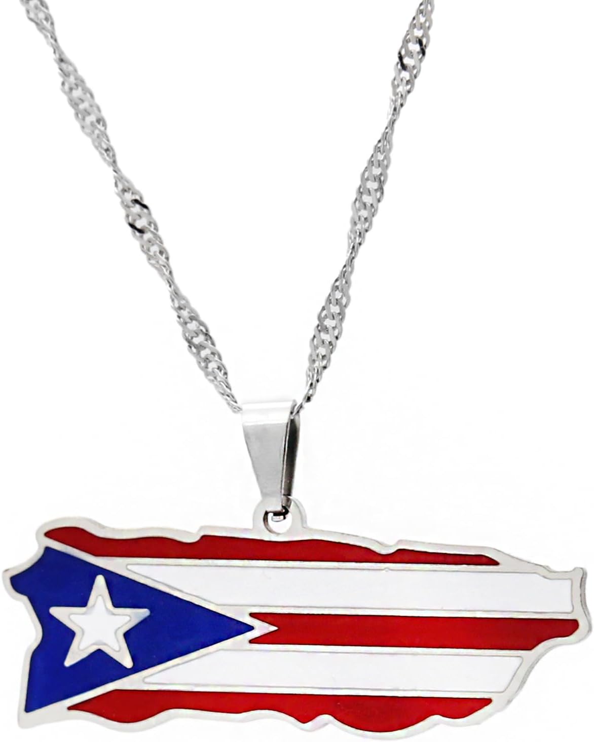 Womens Fashion Stainless Steel Puerto Rico Map Pendant Necklace