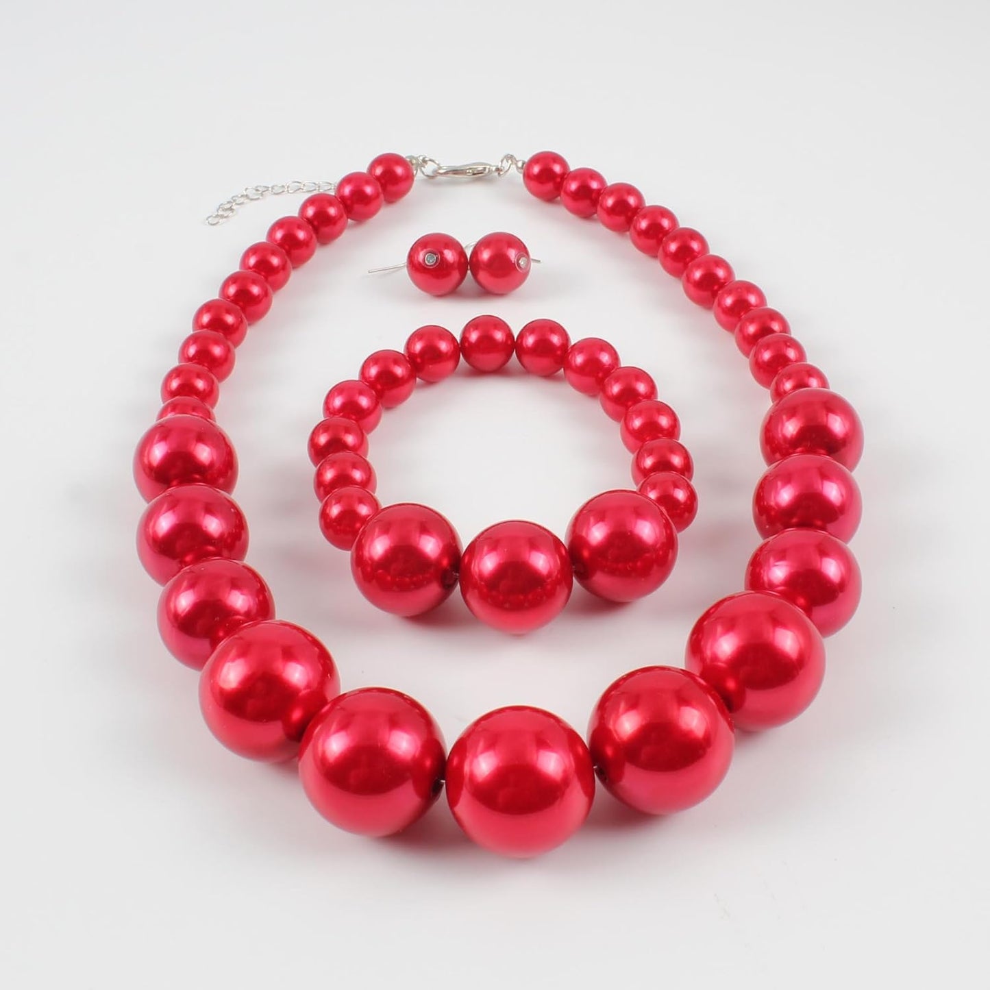 KOSMOS-LI Women's Large Big Simulated Pearl Statement 19" Necklace Bracelet and Earrings Jewelry Set