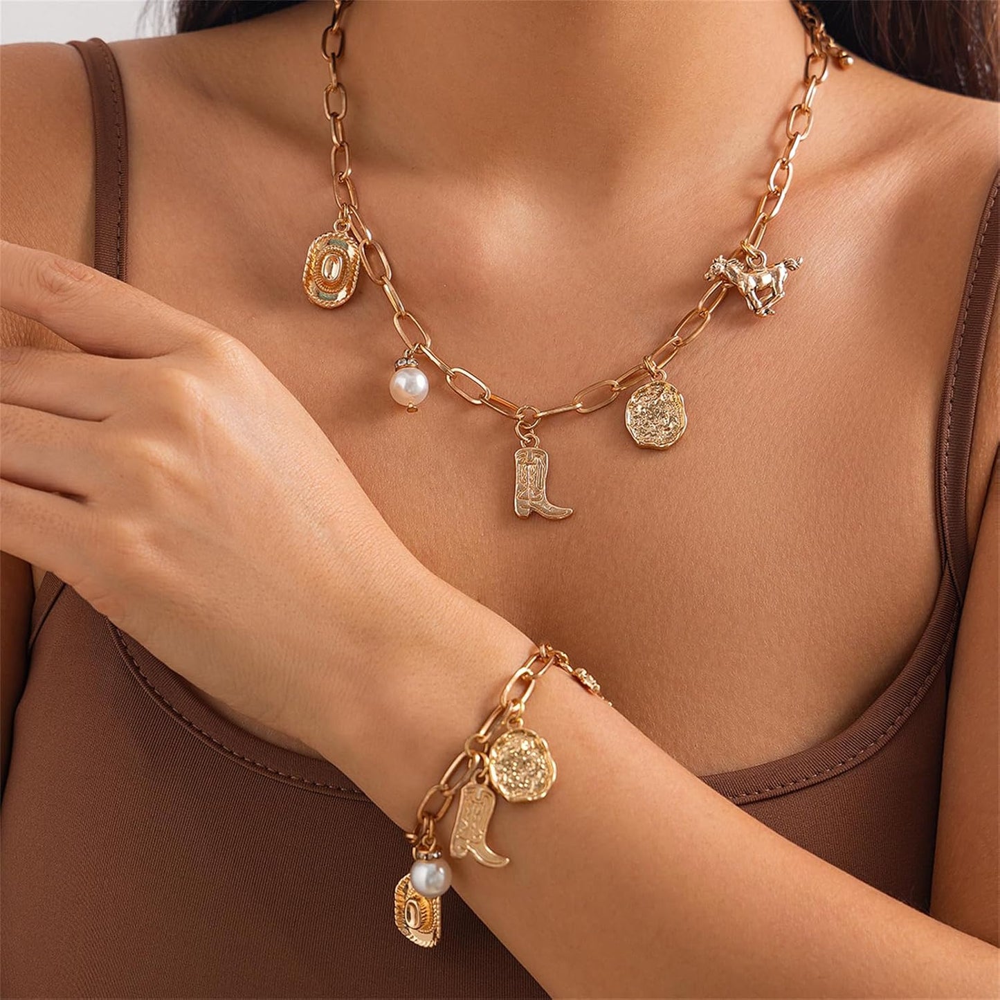 Dainty Gold Bracelets for Women Boho Starfish Sea shell Bracelet Punk Cowgirl Boot Horse Bracelet Handmade Adjustable Charm Jewelry