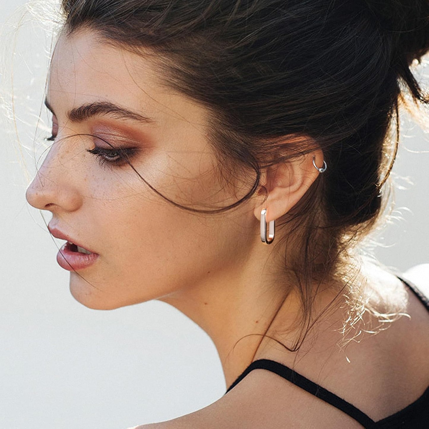 925 Sterling Silver Hoop Earrings for Women Small Square Hypoallergenic 14K Gold Plated Hoop Earrings Geometric Minimalist Rectangle Hoops