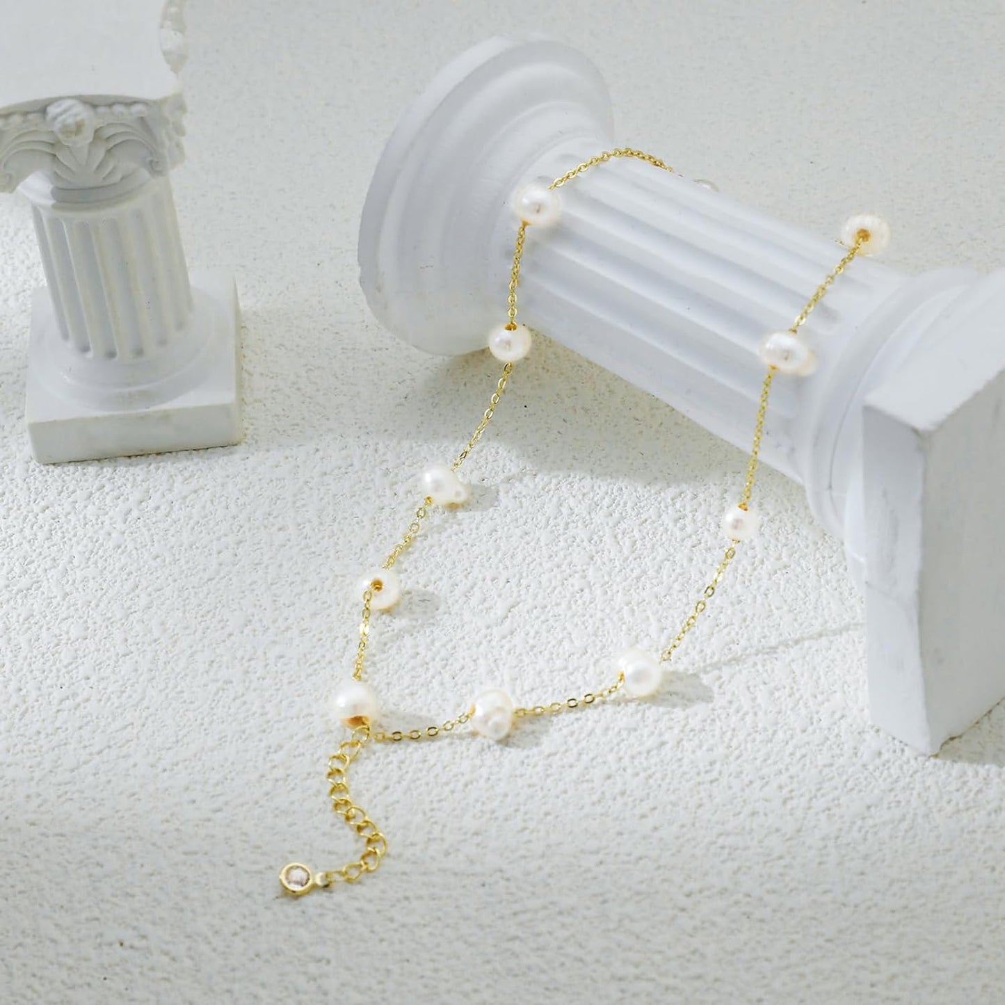 BERISO Gold/Silver Pearl Bracelets - 14K Gold Plated Dainty Pearls Beaded Chain Heart Bracelets