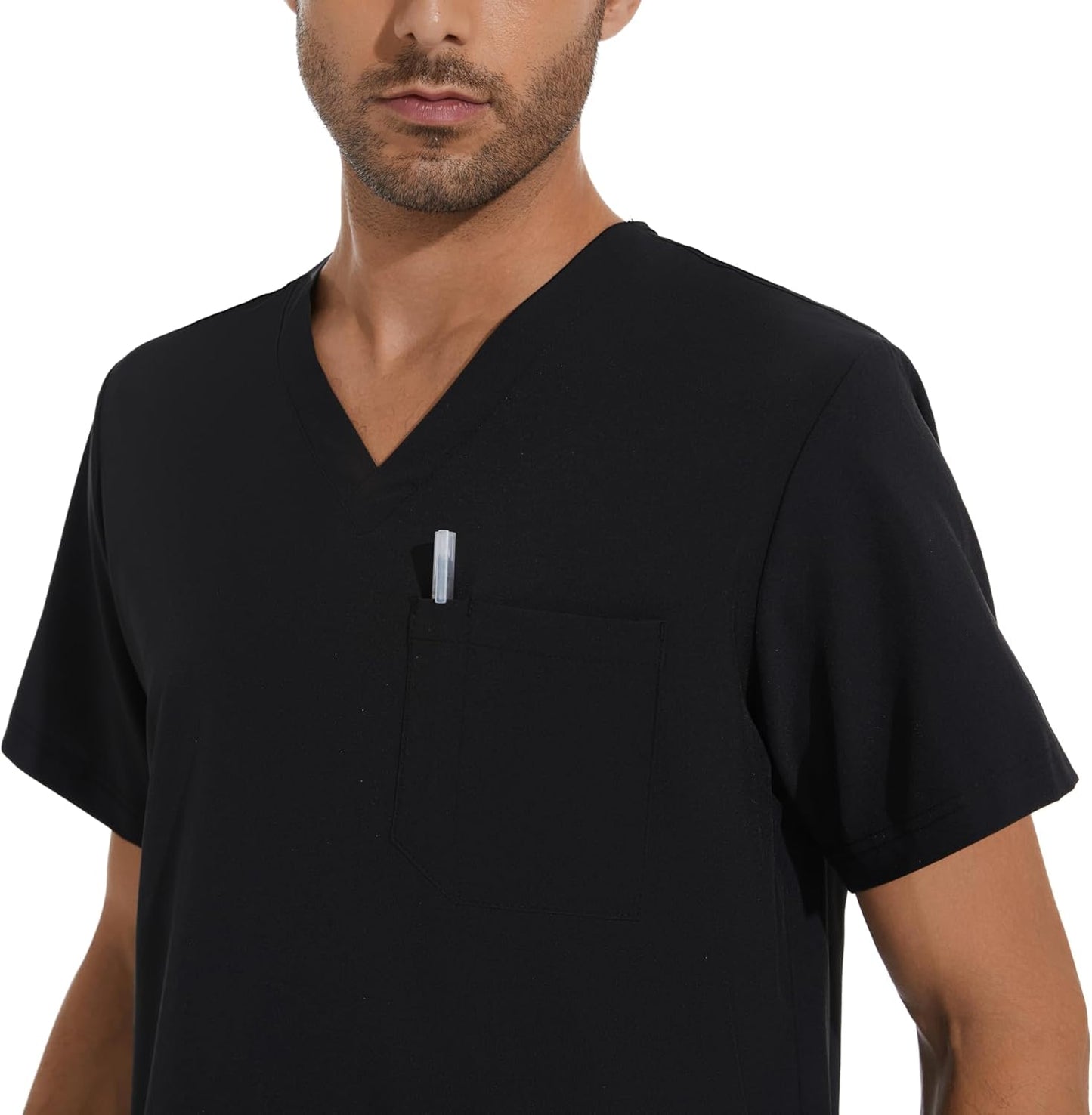 COZYFIT Men Scrubs Set — Stretch V-Neck Scrub Top & Jogger Pant with 8 Pockets, Yoga Waistband, Anti-Wrinkle Scrubs for Men