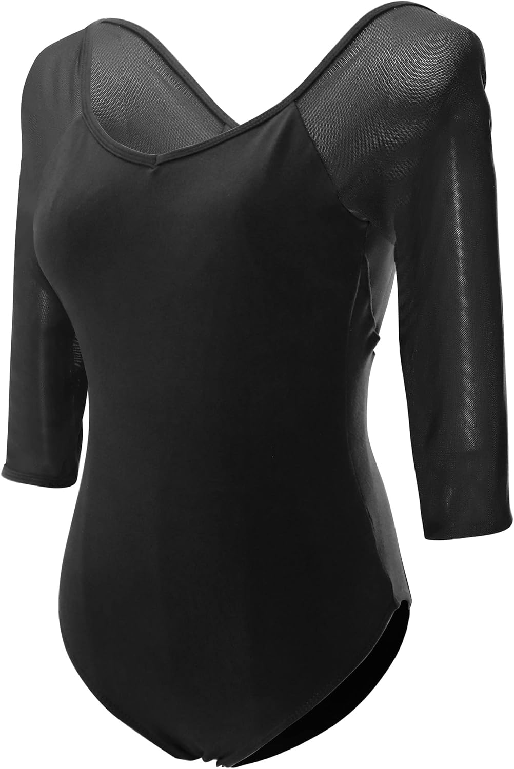 Daydance 3/4 Sleeve Black Leotards for Women, Skirted Ballet Dress Adult Dance Attire