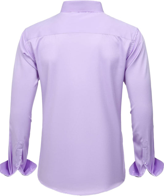 J.VER Men's Dress Shirts Solid Long Sleeve Stretch Wrinkle-Free Formal Shirt Business Casual Button Down Shirts