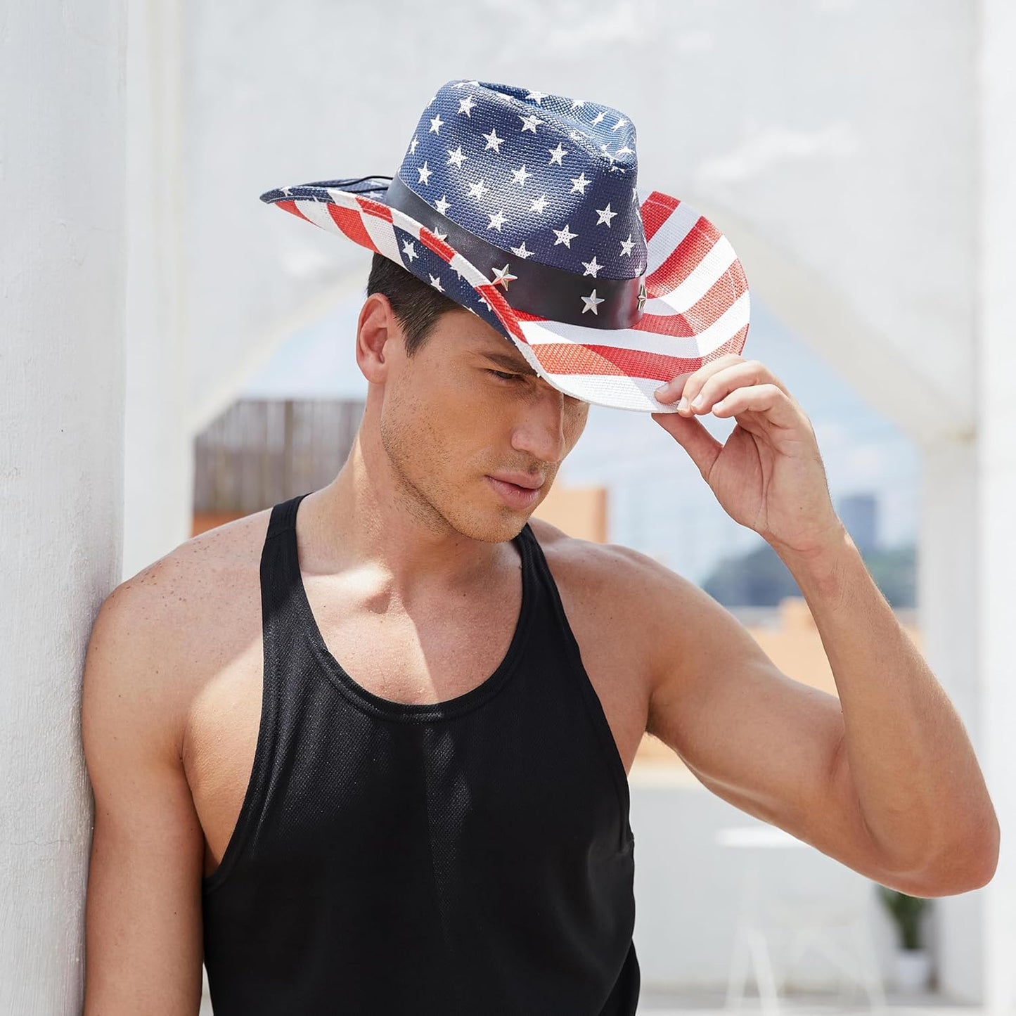 American Flag Cowboy Hat Patriotic USA Western Hat 4th of July Party Parade Rodeo Unisex Cowboy Cowgirl Hat