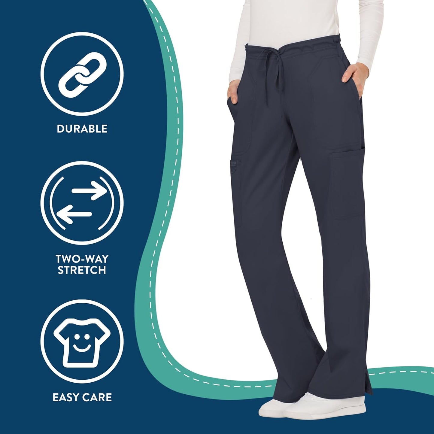 Cherokee Scrubs for Women Mid Rise Moderate Flare Drawstring Pant with 5 Pockets, Ultra Soft & Breathable Fabric - WW120
