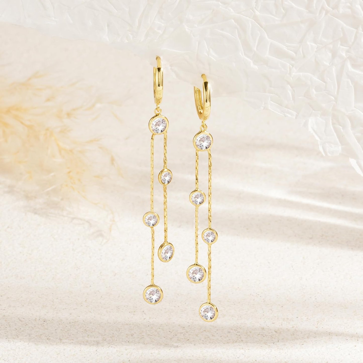 Gold Dangle Earrings for Women: Hypoallergenic Long Drop Dangling Earrings, Dainty 14K Gold Plated Hoop Earrings, Trendy Fashion Jewelry for Prom