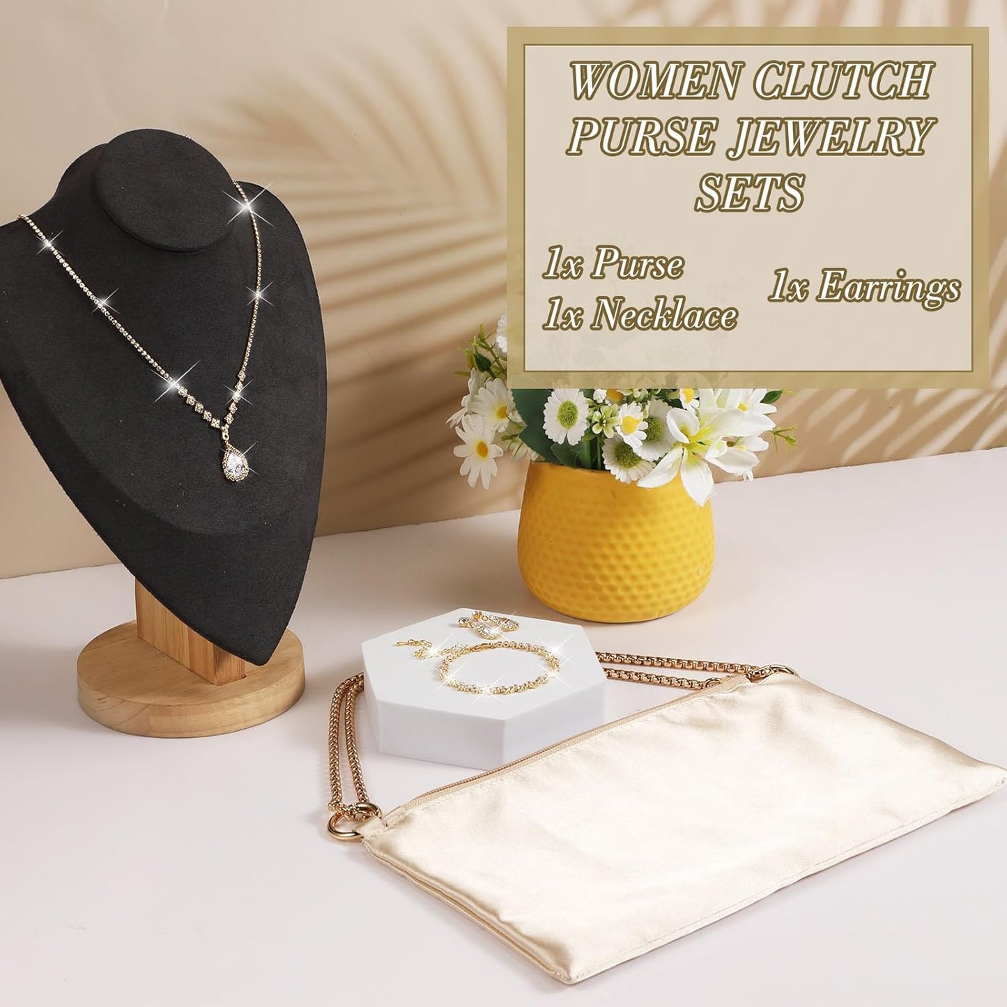 4 Pcs Satin Purse Jewelry Sets Woman Evening Handbag Wedding Shoulder Bag Purse for Prom Formal Cocktail Wedding Bride