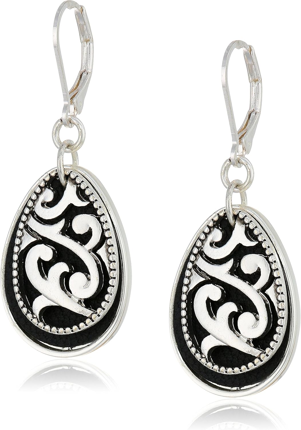 Napier Jet Black and Leather Teardrop Drop Earrings
