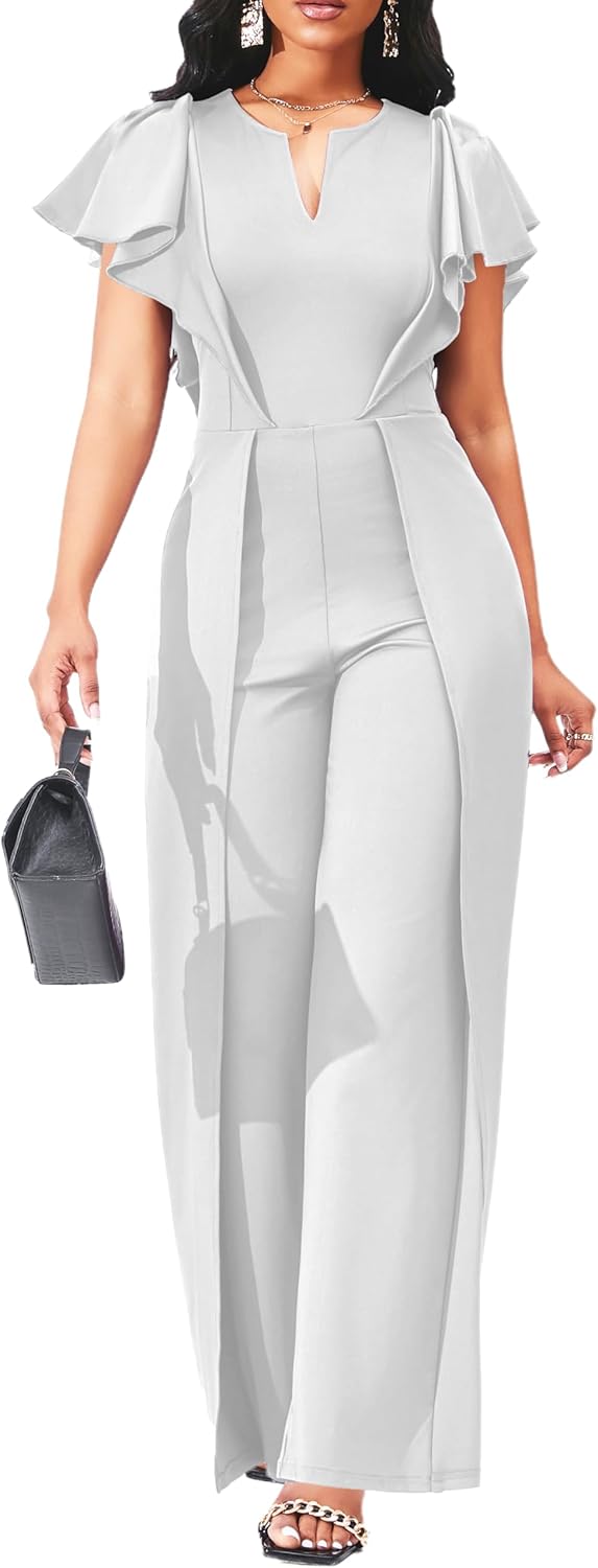 SxClub Elegant Jumpsuits for Women Dressy Formal Casual Long Straight Pants Business Jumpsuit