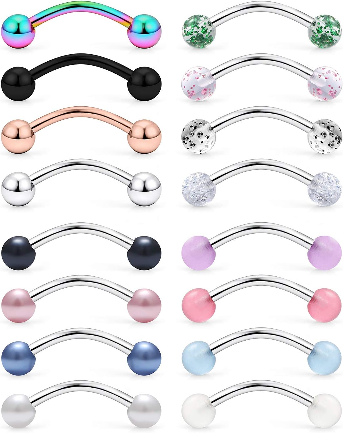 Ruifan 316L Surgical Steel Curved Barbell Snake Eyes Tongue Ring Piercing 16G 14G 4-16PCS