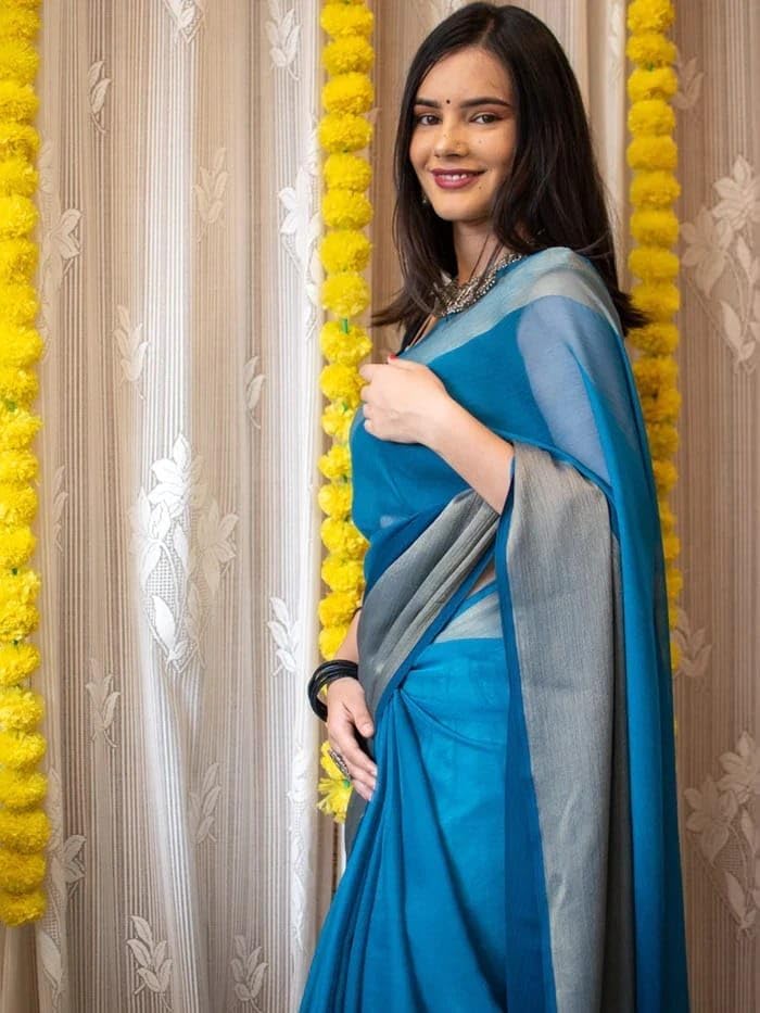 Trendy Ready to wear saree1min ready sari Pre draped pre-stitched saree with Unstitched Blouse