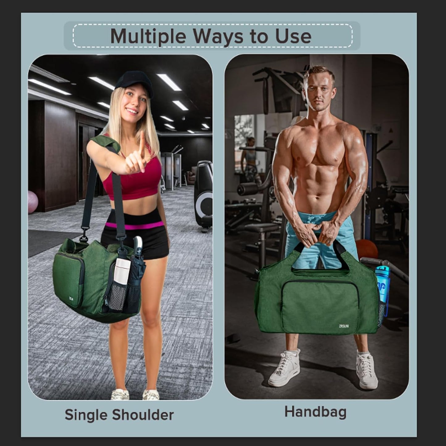 Gym Bags for Men Women, Sports Duffle Bag, Travel Gym Bag with Shoes Compartment and Wet Pocket, Foldable, Lightweight for Travel, Gym, Yoga