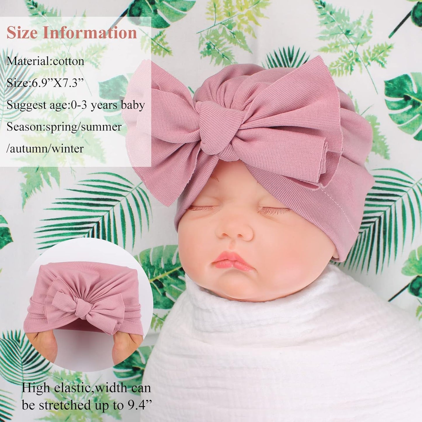 Baby Girl Turban Newborn Beanies Hat 5 Pieces Cotton Infant Girls Headwraps Toddler Kids Hats 0-3 Years