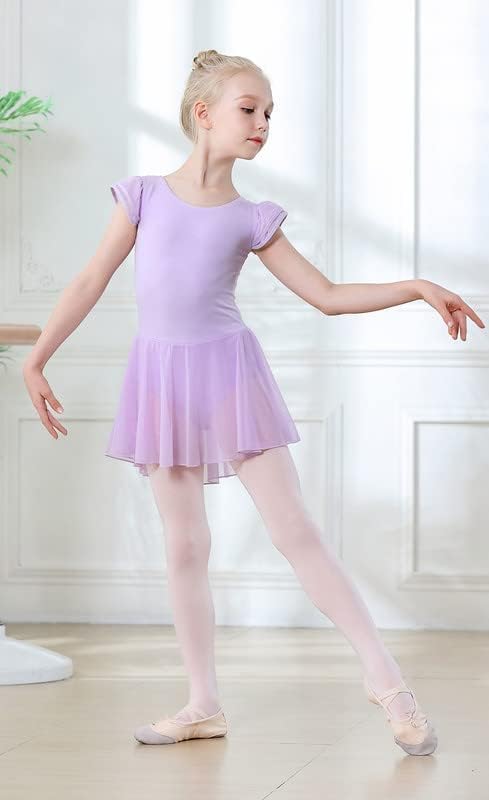 DIPUG Ballet Leotards for Girls Ballet Leotard with Skirt Toddler Dance Leotards Flutter Sleeve and Criss-Cross Back