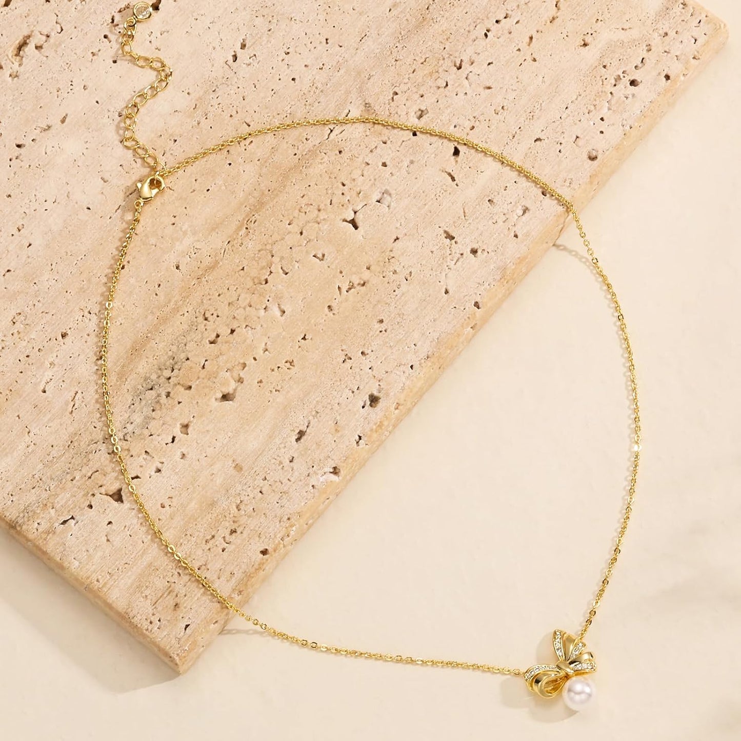 Single Pearl Gold Necklaces for Women Trendy: 14k Gold Plated Thin Chain Sparkly CZ/Dainty Pearl Pendant Stacked Adjustable Necklace Simple Cute Non Tarnish Waterproof Wedding Gold Jewelry
