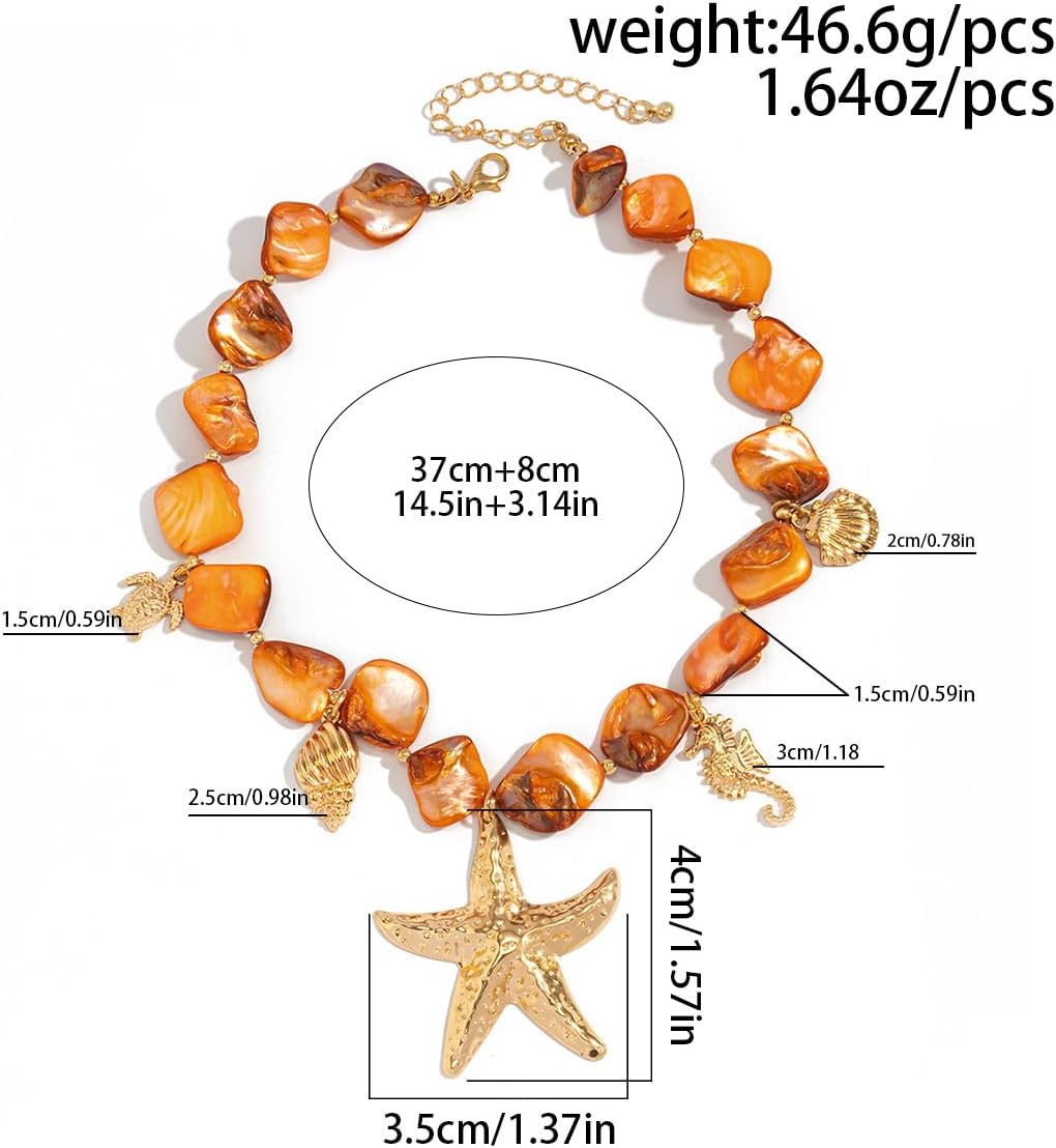 Chunky Pearl Necklace&Bracelet for Women Beach Starfish Shell Boho Statement Jewelry Vacation Freshwater Pearl Choker Summer Coastal Accessories